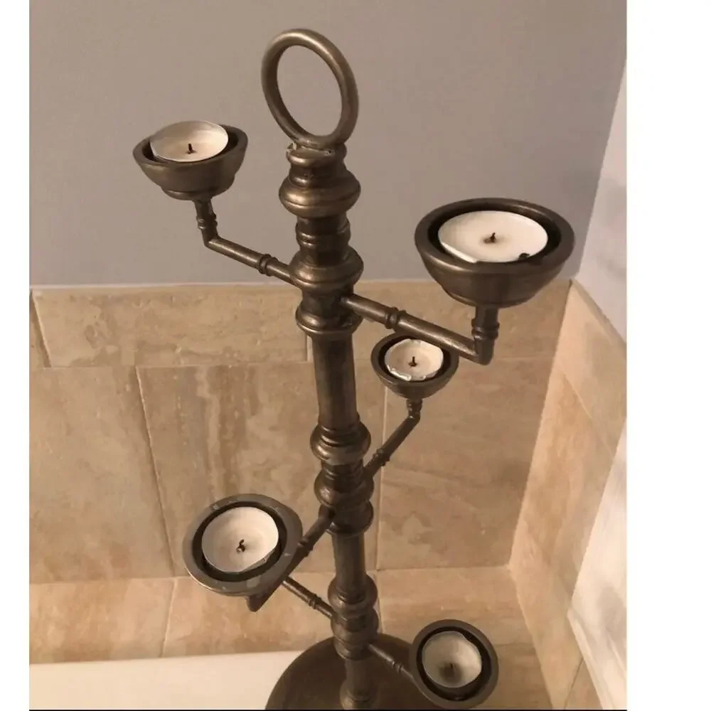 Vintage Style Pottery Barn Metal Candleholder Multi-Tier Candelabra Accent Decor